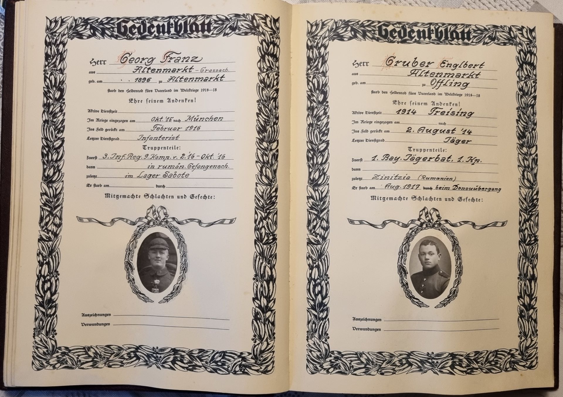 EK1 010 Gedenkblatt Georg Franz Huber Entelbert 1920px