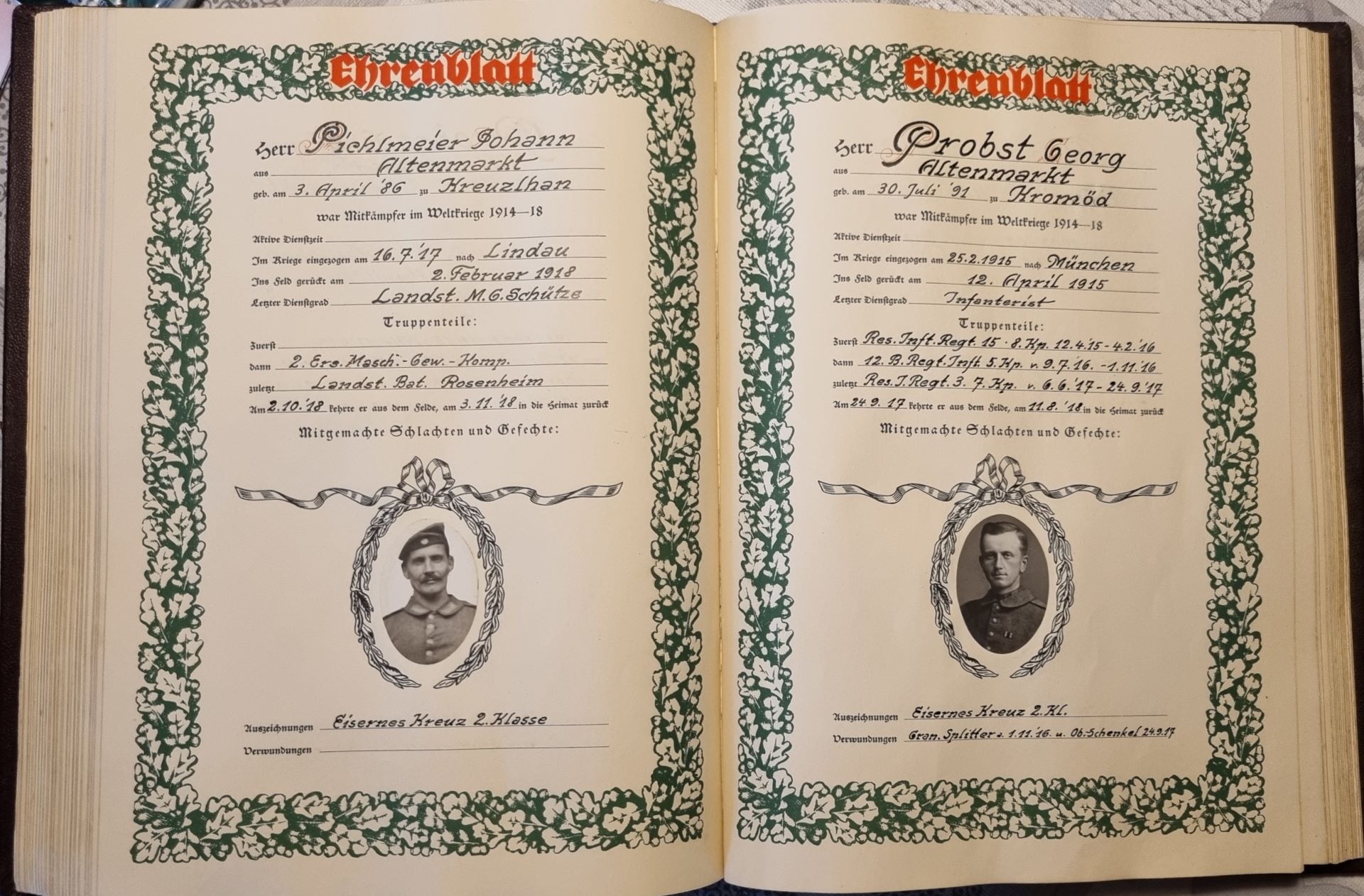 EK1 012 Ehrenblatt Pichlmeier JohanProbst Georg 1920px