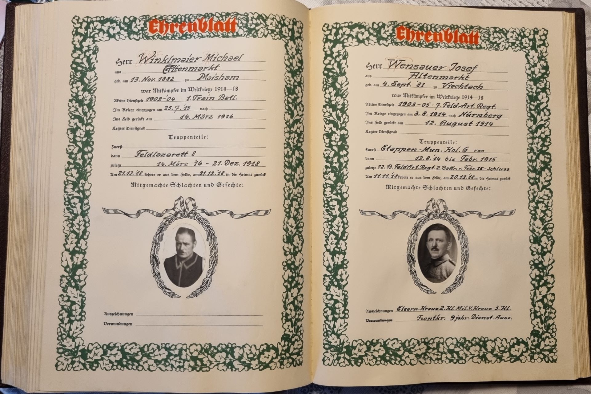 EK1 012 Ehrenblatt Winklmaier MichaelWensauer Josef 1920px